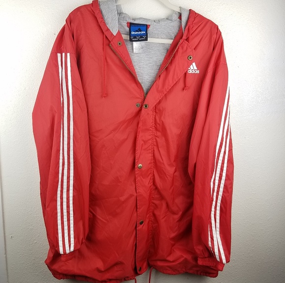 adidas Other - ADIDAS Red Button Up Hoodie Windbreaker Jacket